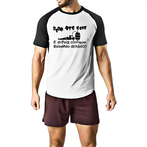 Camiseta Raglan Bebo ate cair e depois continuo bebendo deitado - Imagem 2