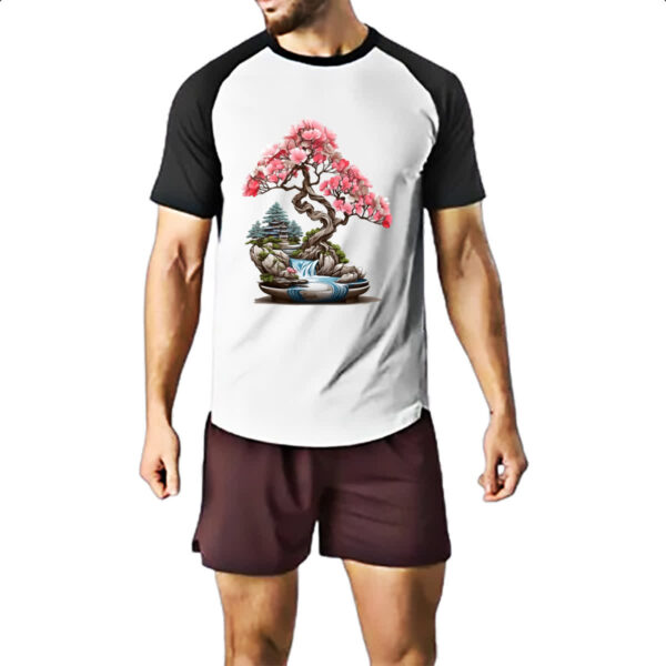 Camiseta Raglan Bonsai de flores rosas - Imagem 2