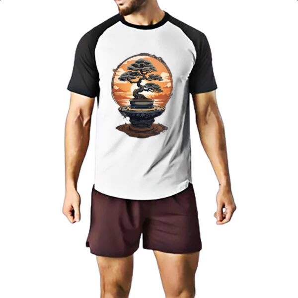 Camiseta Raglan Bonsai magico Japao sunset - Imagem 2