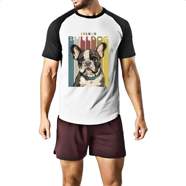Camiseta Raglan Buldogue Frances retro vintage - Imagem 2