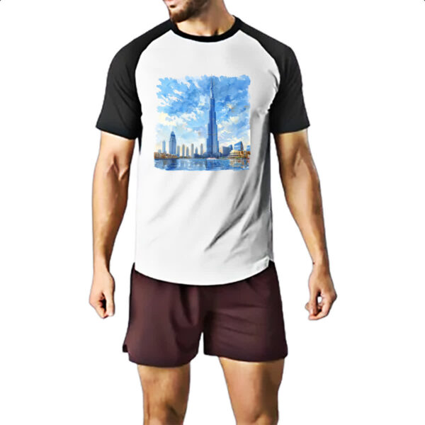 Camiseta Raglan Burj Khalifa watercolor - Imagem 2