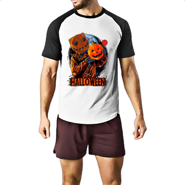 Camiseta Raglan Halloween Espantalho doces ou travessuras - Imagem 2