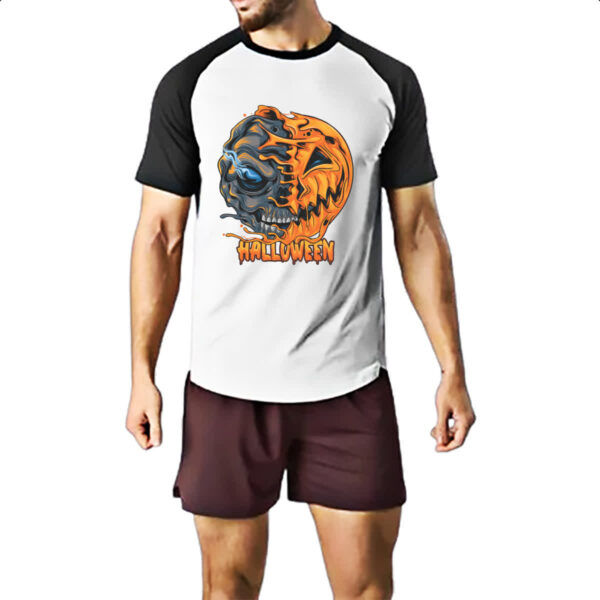 Camiseta Raglan Halloween Pumpkin Mascara rasgada - Imagem 2