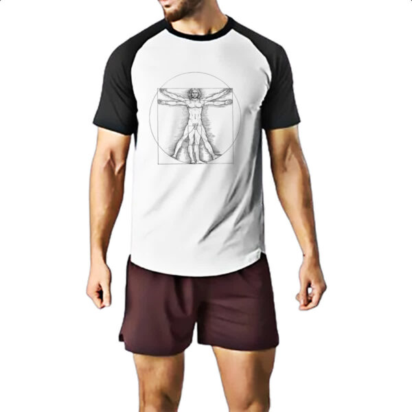 Camiseta Raglan Homem Vitruviano da Vinci - Imagem 2