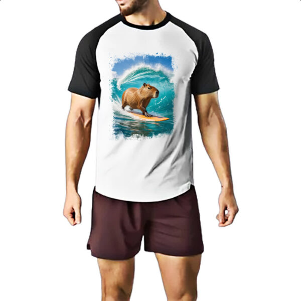 Camiseta Raglan Capivara surfando no Hawaii - Imagem 2
