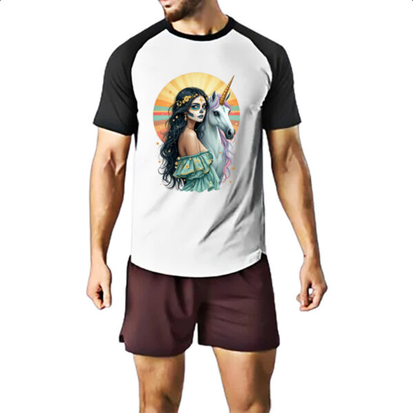 Camiseta Raglan Caveira catrina e o unicornio - Imagem 2