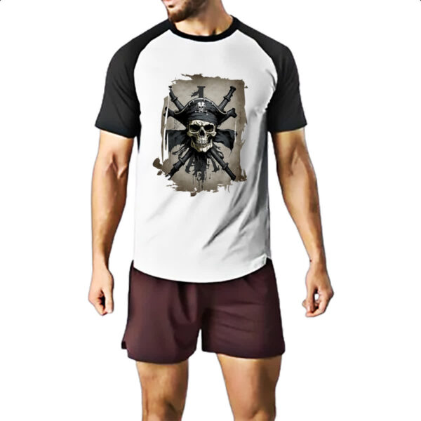 Camiseta Raglan Caveira pirata pano - Imagem 2
