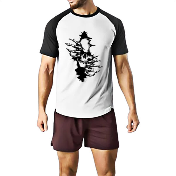 Camiseta Raglan Caveira rasgando a camisa - Imagem 2