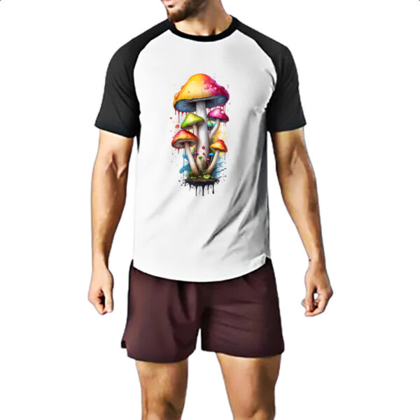 Camiseta Raglan Cogumelos coloridos splash - Imagem 2