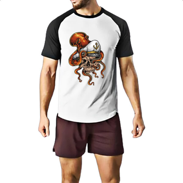 Camiseta Raglan Cranio de marinheiro com Polvo - Imagem 2