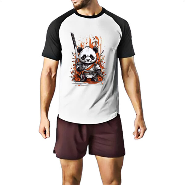 Camiseta Raglan Cute cartoon panda samurai - Imagem 2