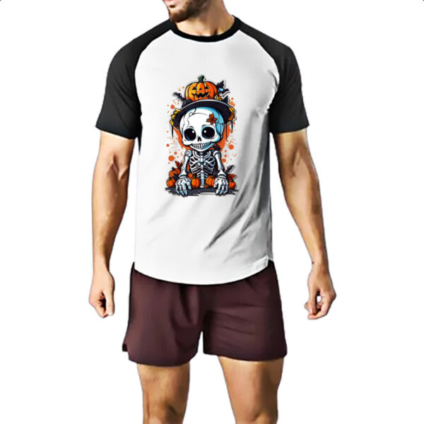 Camiseta Raglan Cute esqueleto halloween - Imagem 2