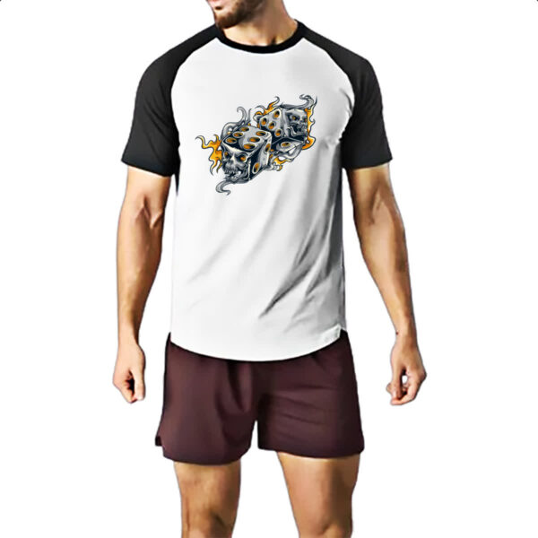 Camiseta Raglan Dados caveira flamejantes - Imagem 2