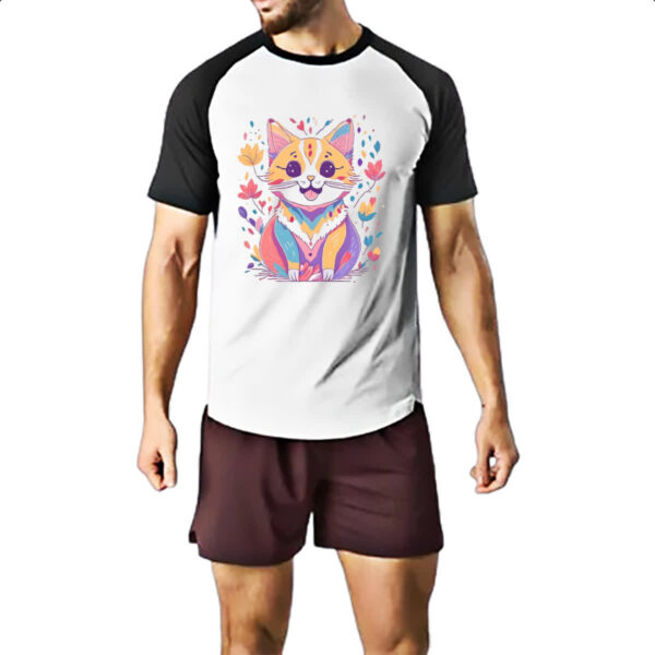 Camiseta Raglan Desenho gato feliz - Imagem 2