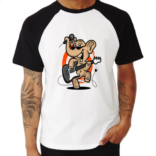 Camiseta Raglan Elefante Guitarrista - Imagem 3