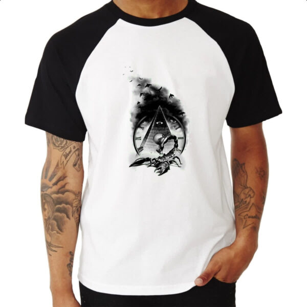 Camiseta Raglan Escorpiao Egipcio do Tempo - Imagem 3