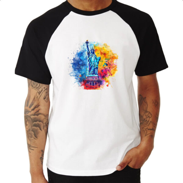 Camiseta Raglan Estatua liberdade watercolor - Imagem 3