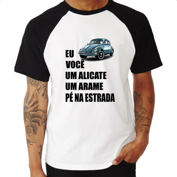 Camiseta Raglan Eu voce alicate arame pe na estrada - Imagem 3