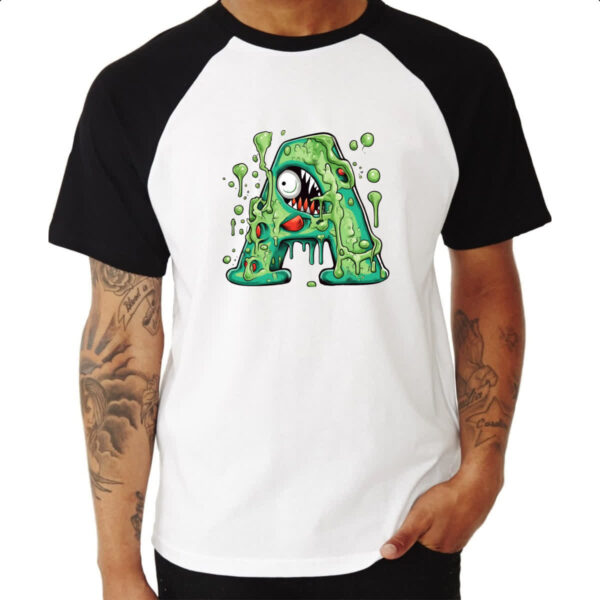 Camiseta Raglan Zumbi Alfabeto Letra A - Imagem 3
