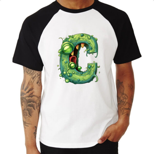 Camiseta Raglan Zumbi Alfabeto Letra C - Imagem 3