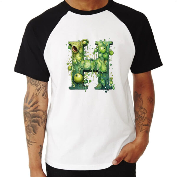 Camiseta Raglan Zumbi Alfabeto Letra H - Imagem 3