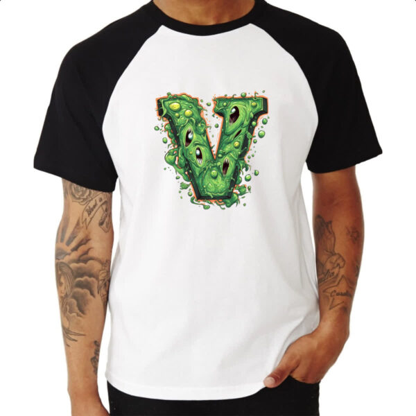 Camiseta Raglan Zumbi Alfabeto Letra V - Imagem 3