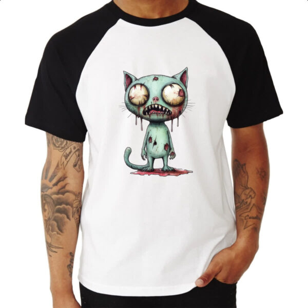 Camiseta Raglan Zumbi gato - Imagem 3