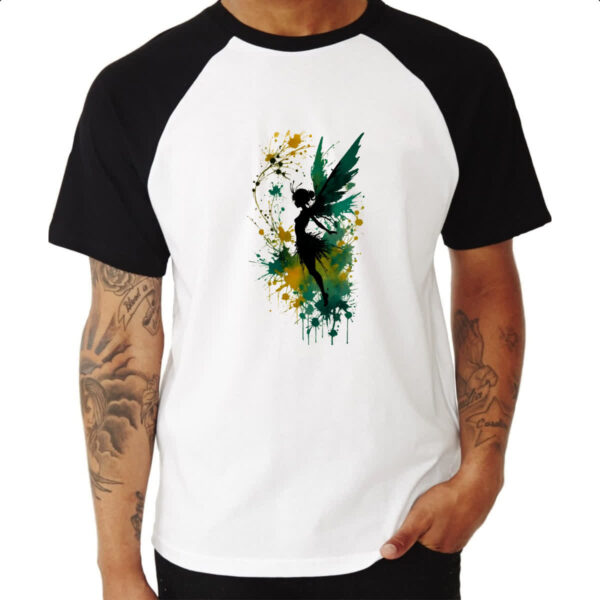 Camiseta Raglan Fada da floresta silhueta splash - Imagem 3
