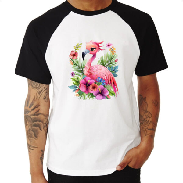 Camiseta Raglan Flamingo na flor - Imagem 3