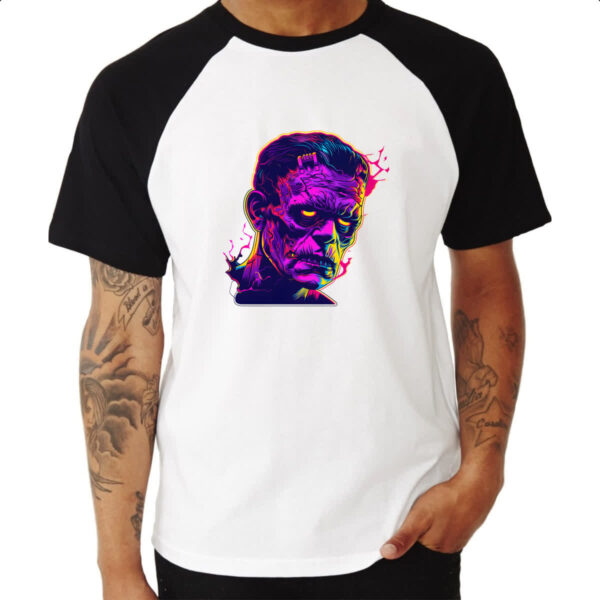 Camiseta Raglan Frankstein Neon Art Face - Imagem 3