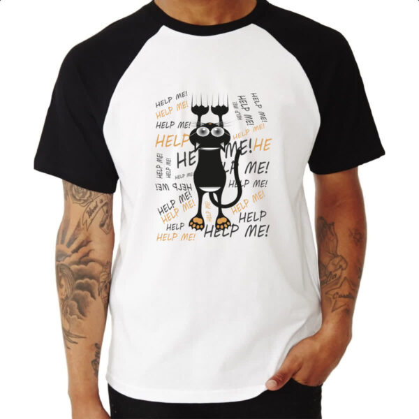 Camiseta Raglan Gato Cat Help Socorro - Imagem 3