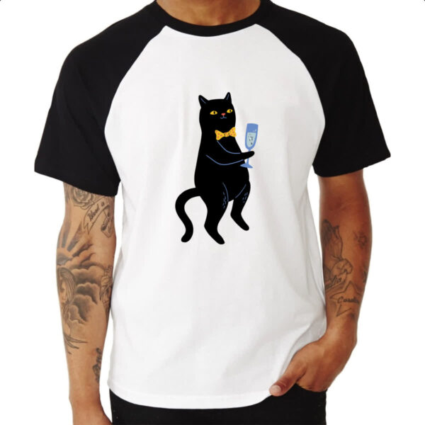 Camiseta Raglan Gato drink de peixe - Imagem 3