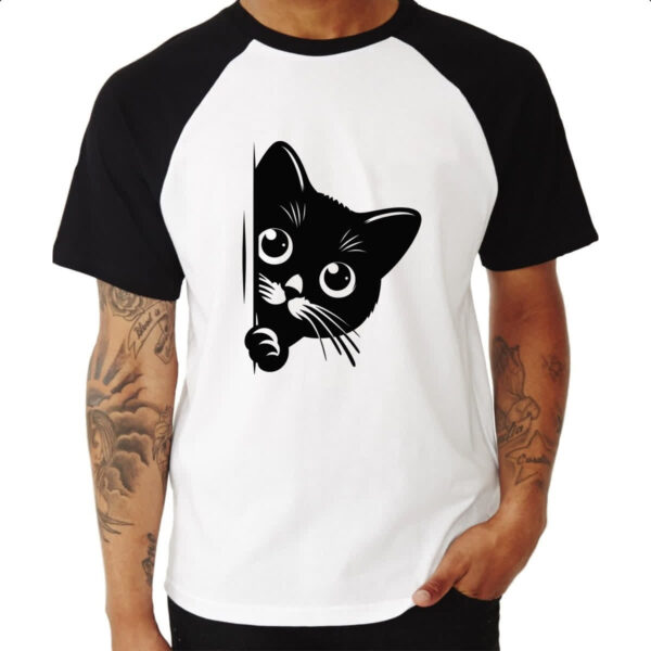 Camiseta Raglan Gato espiando - Imagem 3