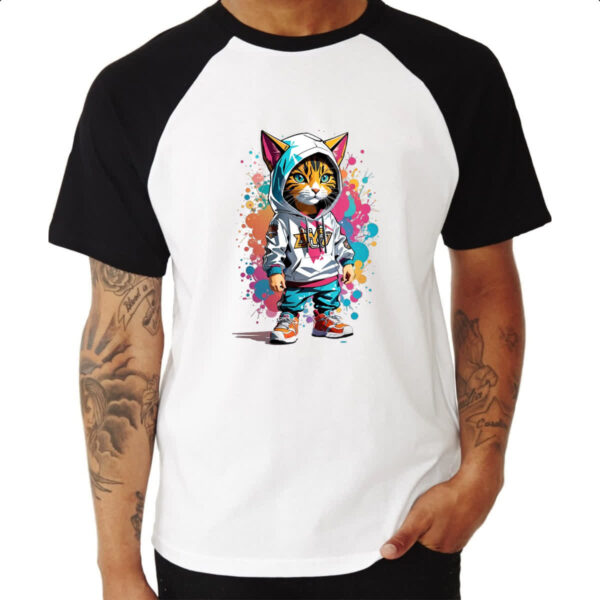 Camiseta Raglan Gato Splash Grafite - Imagem 3