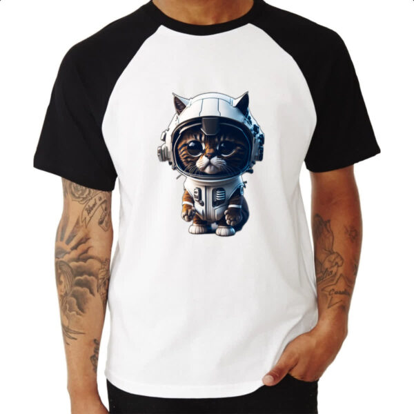 Camiseta Raglan Gato filhote fofinho astronauta - Imagem 3