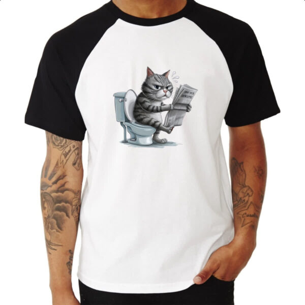 Camiseta Raglan Gato na sala de forca - Imagem 3
