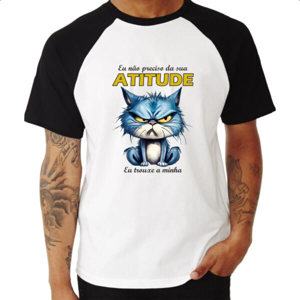Camiseta Raglan Gato nao precisa da sua atitude - Imagem 3