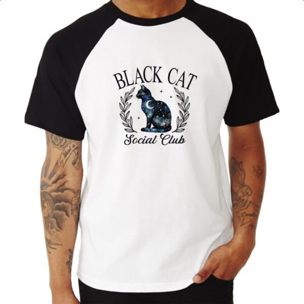 Camiseta Raglan Gato preto noite social club - Imagem 3