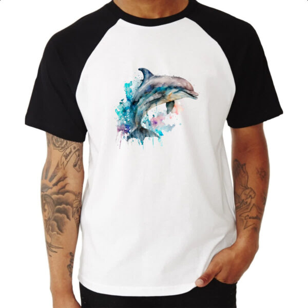 Camiseta Raglan Golphinho aquarela 01 - Imagem 3