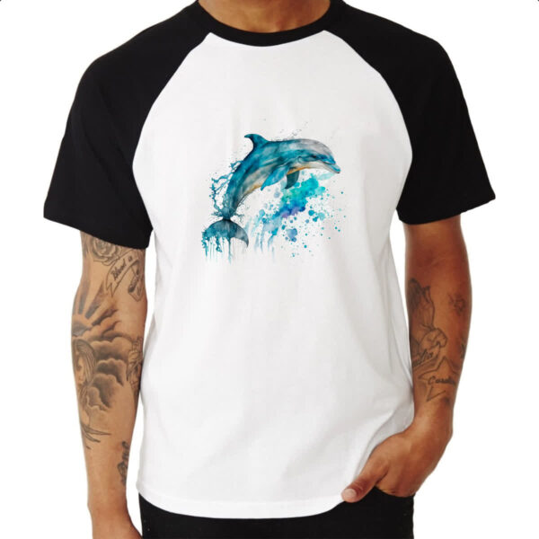 Camiseta Raglan Golphinho aquarela 02 - Imagem 3