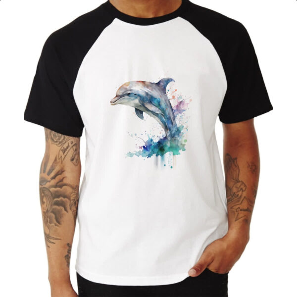 Camiseta Raglan Golphinho aquarela 03 - Imagem 3