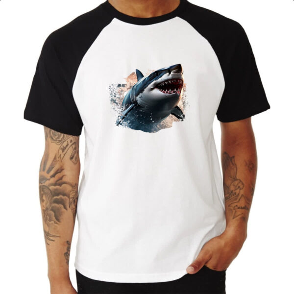Camiseta Raglan Grande Tubarao Branco - Imagem 3