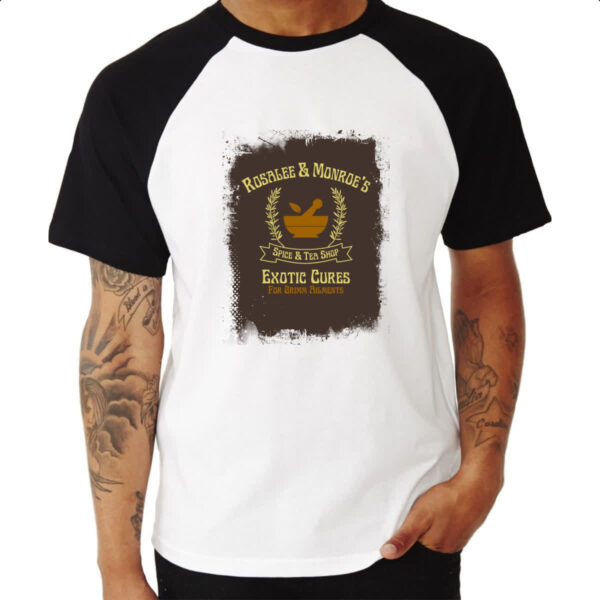 Camiseta Raglan Grimm Rosalle and Monroe Tea Shop - Imagem 3