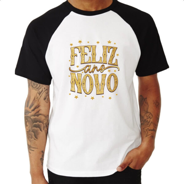 Camiseta Raglan Ano Novo Feliz Estrelas - Imagem 3
