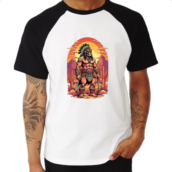 Camiseta Raglan Guerreiro Skull Indio Americano - Imagem 3