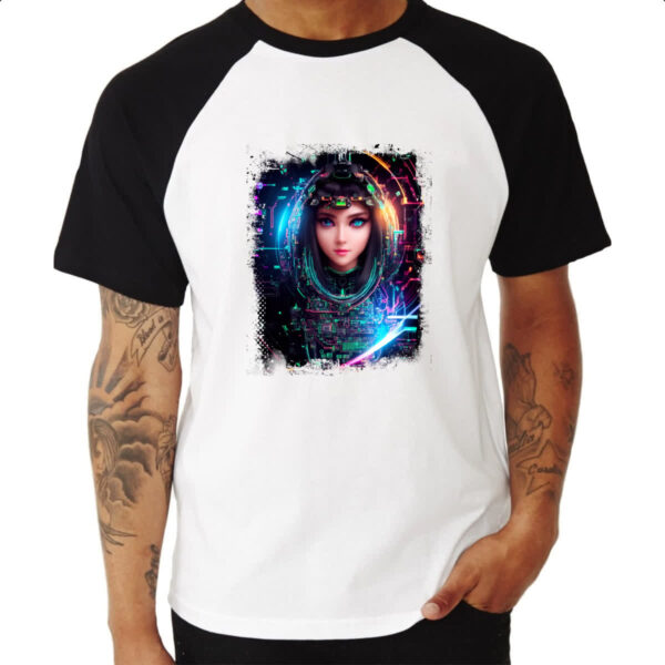 Camiseta Raglan Inteligengia Artificial Mulher Holografica - Imagem 3