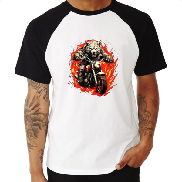 Camiseta Raglan Lobisomen motoqueiro radical - Imagem 3