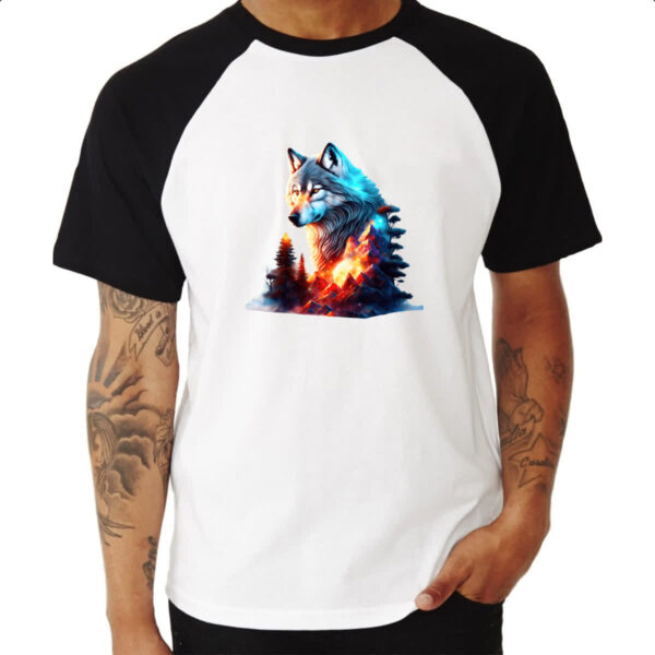 Camiseta Raglan Lobo brilhante terreno rochoso - Imagem 3