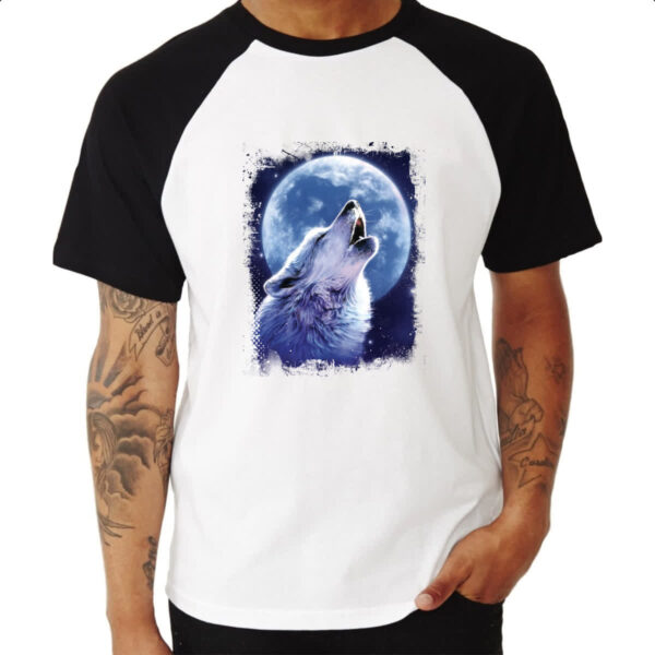 Camiseta Raglan Lobo uivando ao luar - Imagem 3