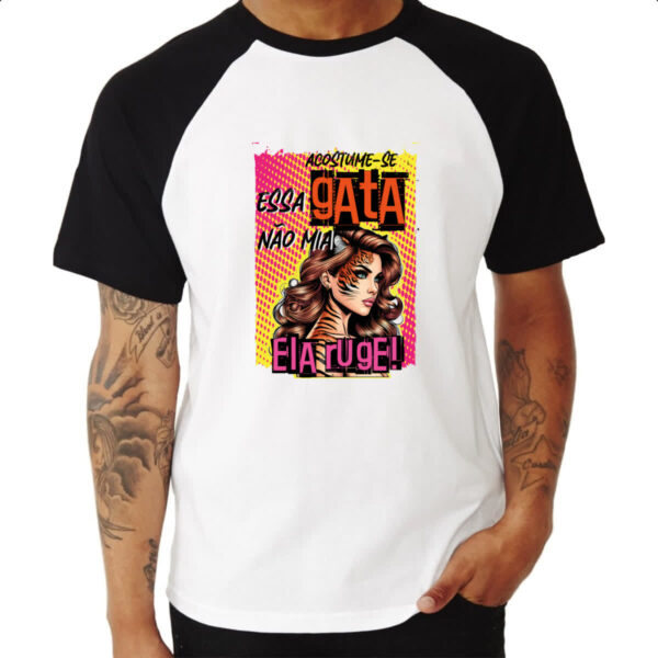 Camiseta Raglan Mulher essa gata ruge - Imagem 3